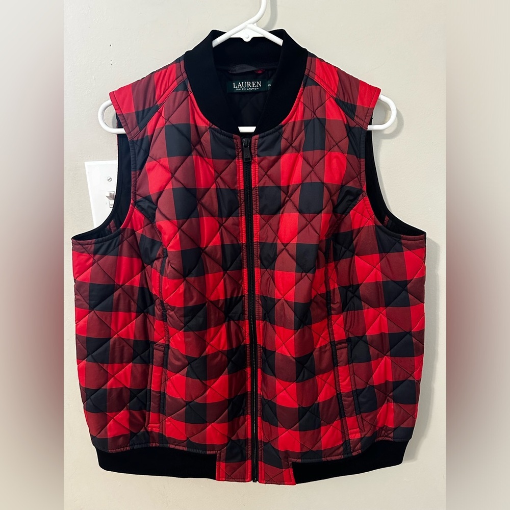Lauren Ralph Lauren Women's Size 1X Red BlackPlaid Quilted Vest Plus Size